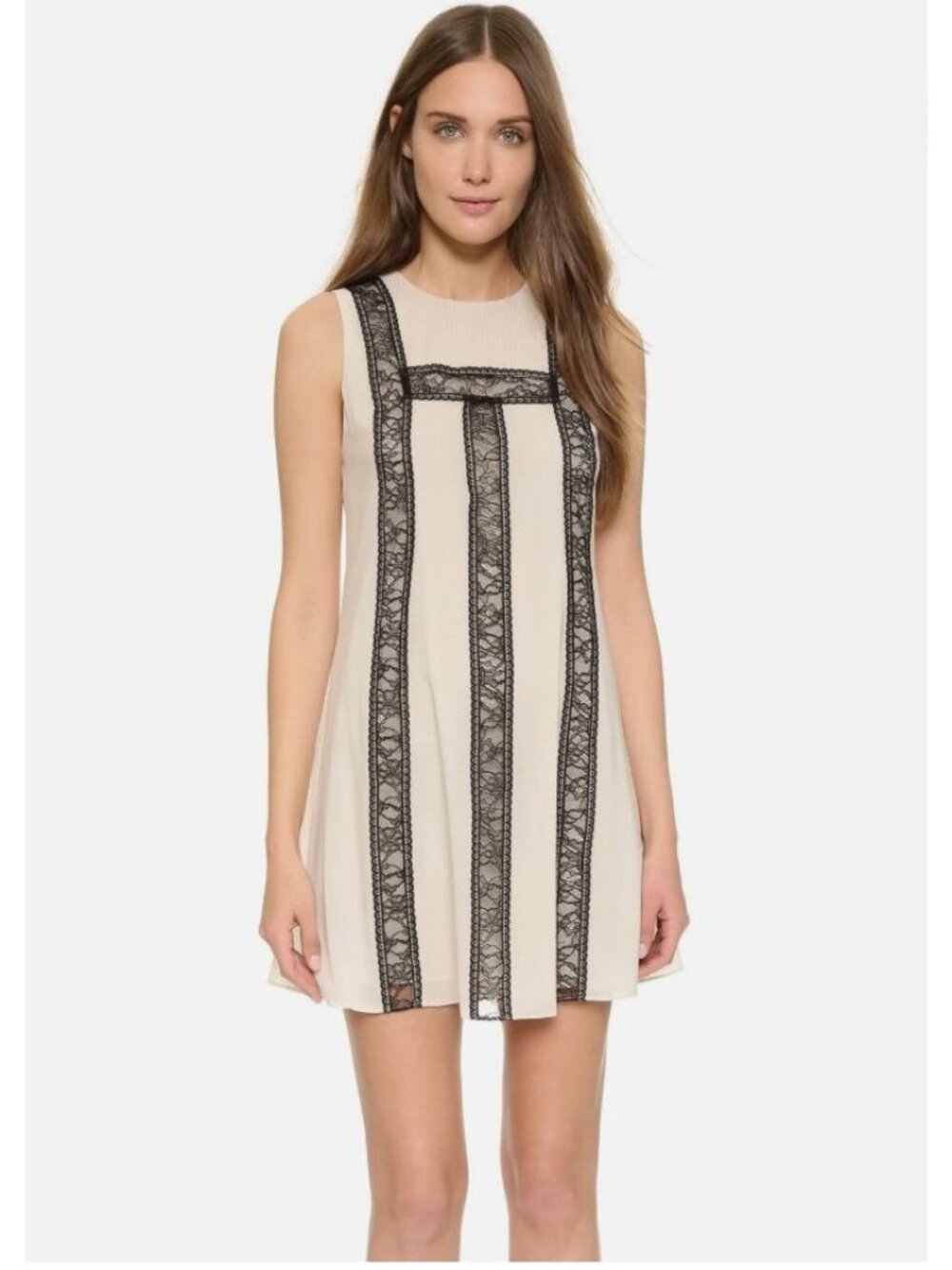 Alice + Olivia Edwina  Silk Pintuck Flare Dress Size 2
